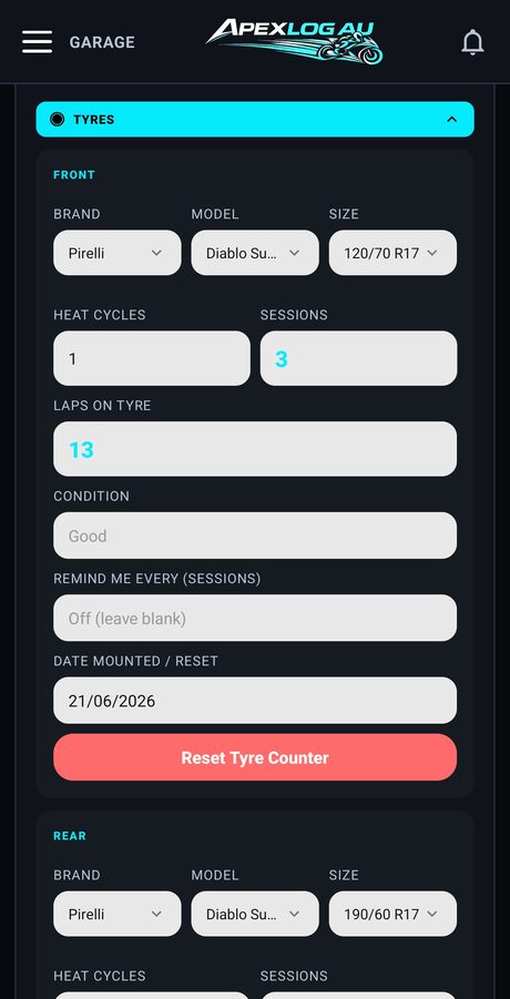 Tyre & maintenance tracking
